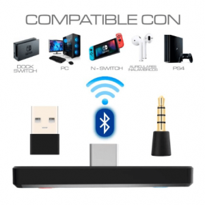  ADAPTADOR DE AUDIO Y MICRÓFONO BLUETOOTH PS4 SWITCH PC