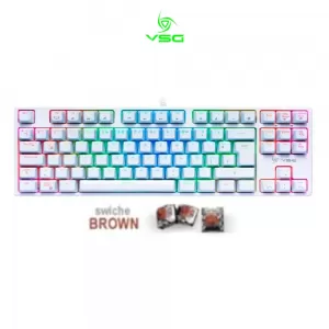 TECLADO GAMER VSG ALNITAK QWERTY KAILH MARRON ESPAÑOL LATINOAMÉRICA COLOR BLANCO CON LUZ RGB