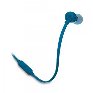 Audífonos in ear con micrófono JBL T110 cable plano, conector 3.5 mm, control de música y llamadas, azul