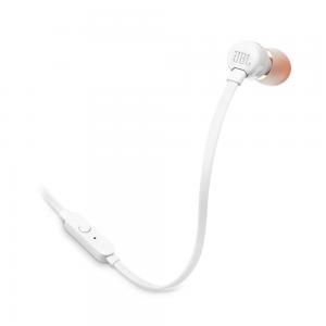 Audífonos in ear con micrófono JBL T110 cable plano, conector 3.5 mm, control de música y llamadas, blanco