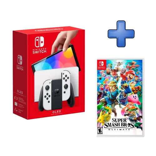 PACK CONSOLA  NINTENDO SWITCH OLED BLANCO + VIDEOJUEGO SUPER SMASH BROS ULTIMATE 